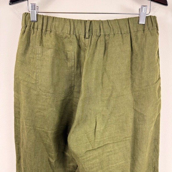 Quince 100% European Linen Pants 25" Martini Olive Pull On Tapered Ankle Medium - Picture 6 of 12